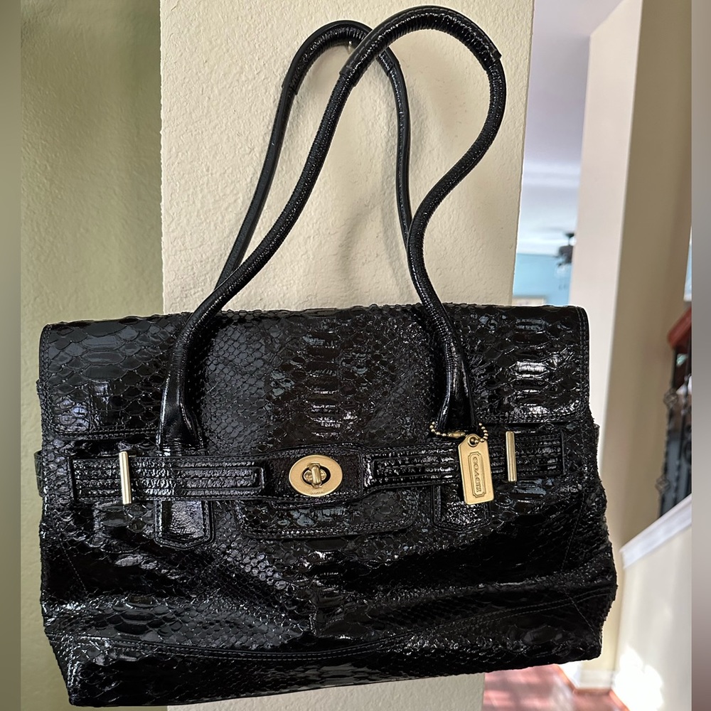 Coach Hampton Embossed Python Black Patent Leather An… Gem